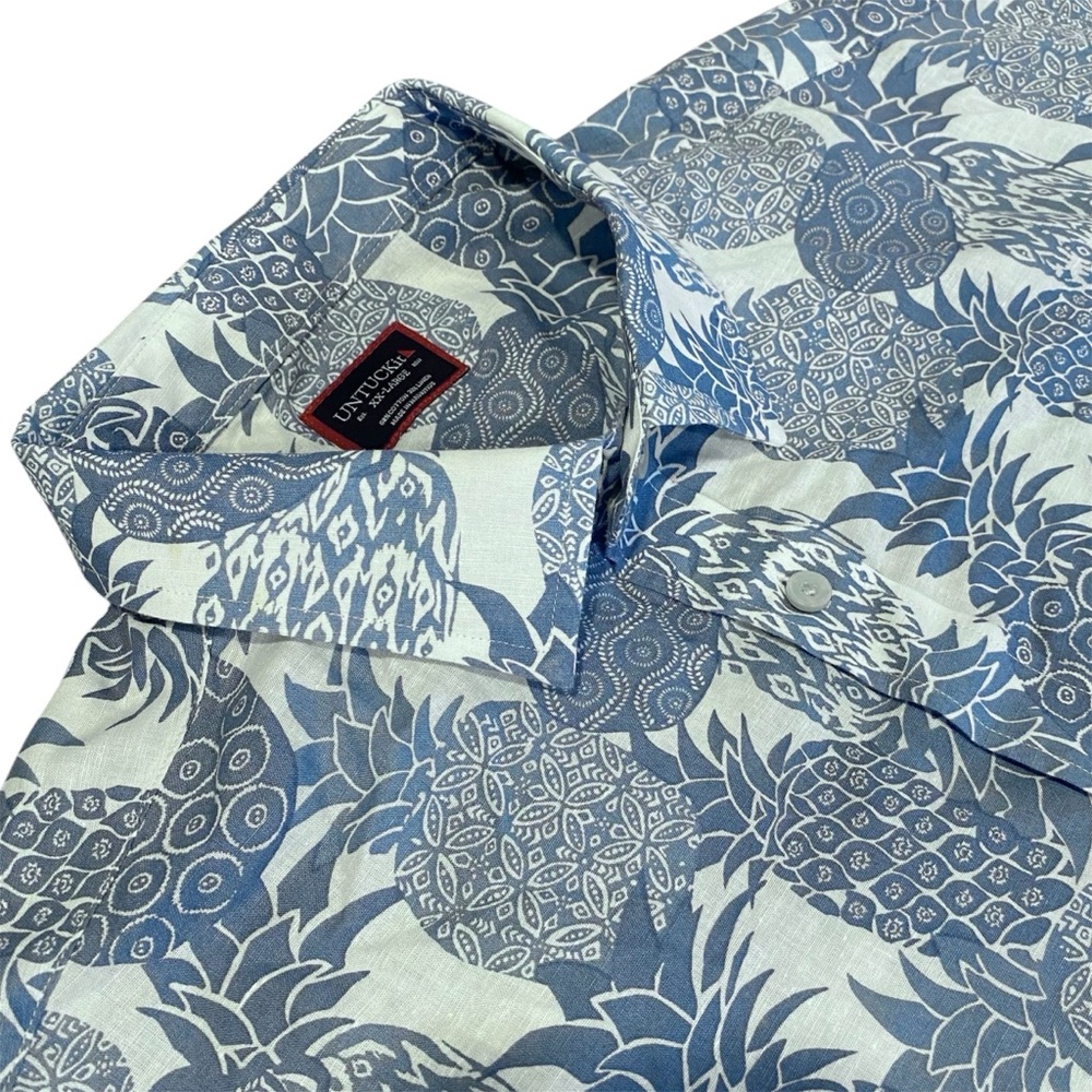 UNTUCKit XXL Yoti Button Down Short Sleeve Slim Fit Pineapple Linen Blend Shirt